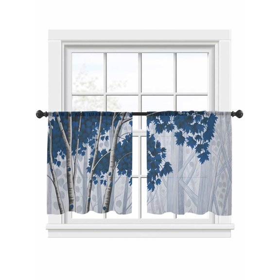 Blue Maple Leaf Sheer Curtains 2 Panels Set Fall Gray Tree Shadow Branch Nature Sheer Window Curtains Light Filtering Rod Pocket Voile Drapes for Bedroom Living Room 52"x54"