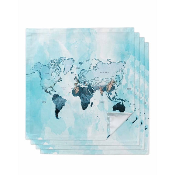 Blue Maps Cloth Napkins Set of 4 Reusable Dinner Napkins, Abstract World Map Ocean Modern Cocktail Napkin Washable Table Napkins for Wedding/Holiday Party/Baby Shower 20"x20"