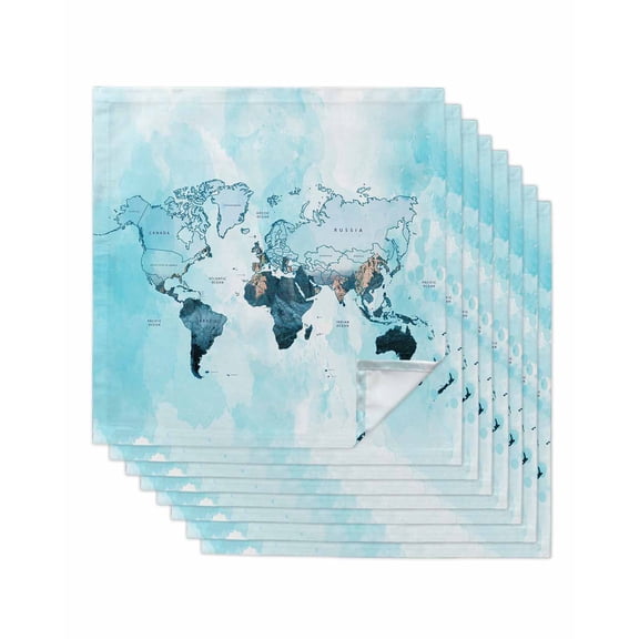 Blue Maps Cloth Napkins Set of 8 Reusable Dinner Napkins, Abstract World Map Ocean Modern Cocktail Napkin Washable Table Napkins for Wedding/Holiday Party/Baby Shower 20"x20"