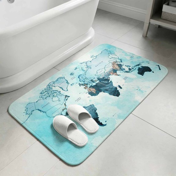 Blue Maps Washable Area Rugs for Living Room Bedroom, Large Non Slip Indoor Floor Carpet Absorbent Low Pile Abstract World Map Ocean Modern Door Mat Rugs for Bathroom Entryway 47.2"x63"