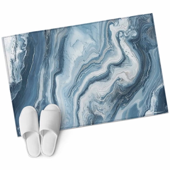 Blue Marble 2'x3' Washable Rug, Abstract Ink Painting Art Modern Non-Slip Soft Doormat Area Rugs for Entrance Bathroom Bedsides, Carpet for Kitchen Bedroom, Entryway Floor Mat