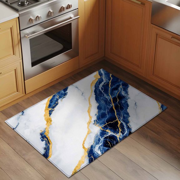 Blue Marble 2x3 Rug for Entryway Front Door Kitchen Sink Area, Abstract Retro Low Pile Washable Non Slip Rectangle Area Rug