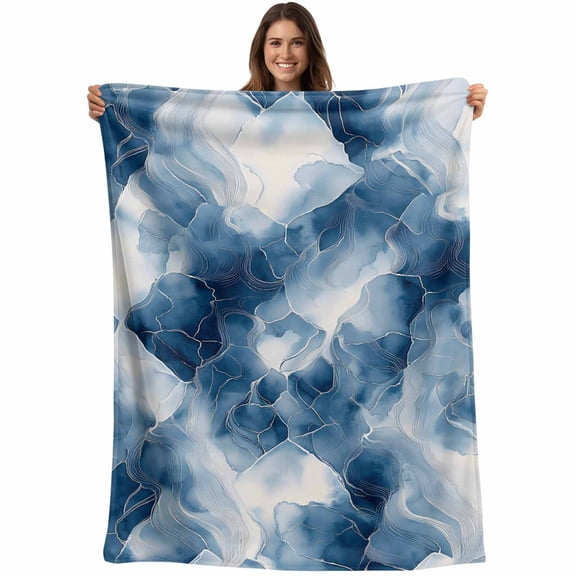 Blue Marble Abstract Blanket Soft Cozy Warm Throw Blanket for Couch, Plush Fuzzy Flannel Fleece Blankets for Sofa, Artwork Line Artwork Bed Blankets Lightweight Gifts for Women, 50"x60"