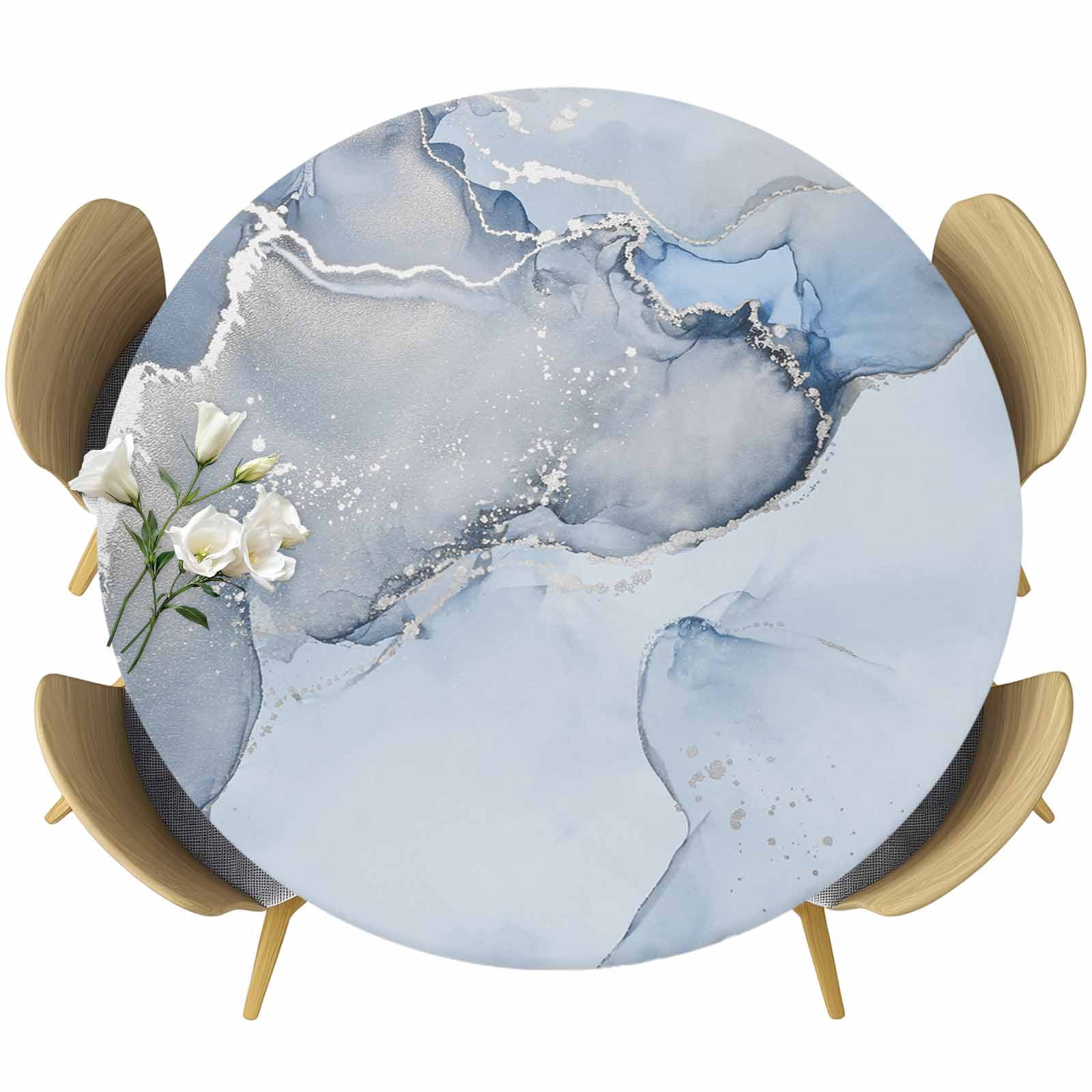 Blue Marble Abstract Clouds Water Ripple Fitted Round Tablecloths Table ...