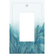 Blue Marble Abstract Golden Teal Leaves Plant Single Rocker Light Switch Covers 1 Gang Outlet Cover Wall Plate Decorative GFCI Switchplate Faceplate for Bathroom Bedroom Kitchen Decor