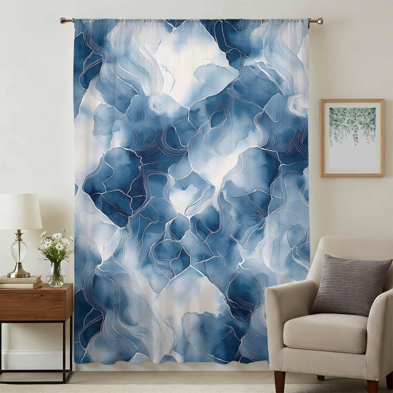 Blue Marble Abstract Sheer Curtains 54 Inches Long, Artwork Line ...