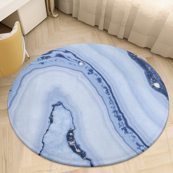 Blue Marble Agate Print-1 Round Area Rugs for Bedroom Living Room, 4FT Soft Indoor Circle Carpets, Carpet Home Decor Floor Mat