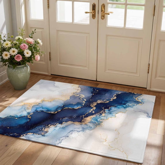 Blue Marble Area Rug 2'x3', Non-Slip Washable Rectangle Door Mat Indoor ...
