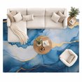 Blue Marble Area Rug 8'x10', Gradient Golden Texture Fluid Abstract Art ...