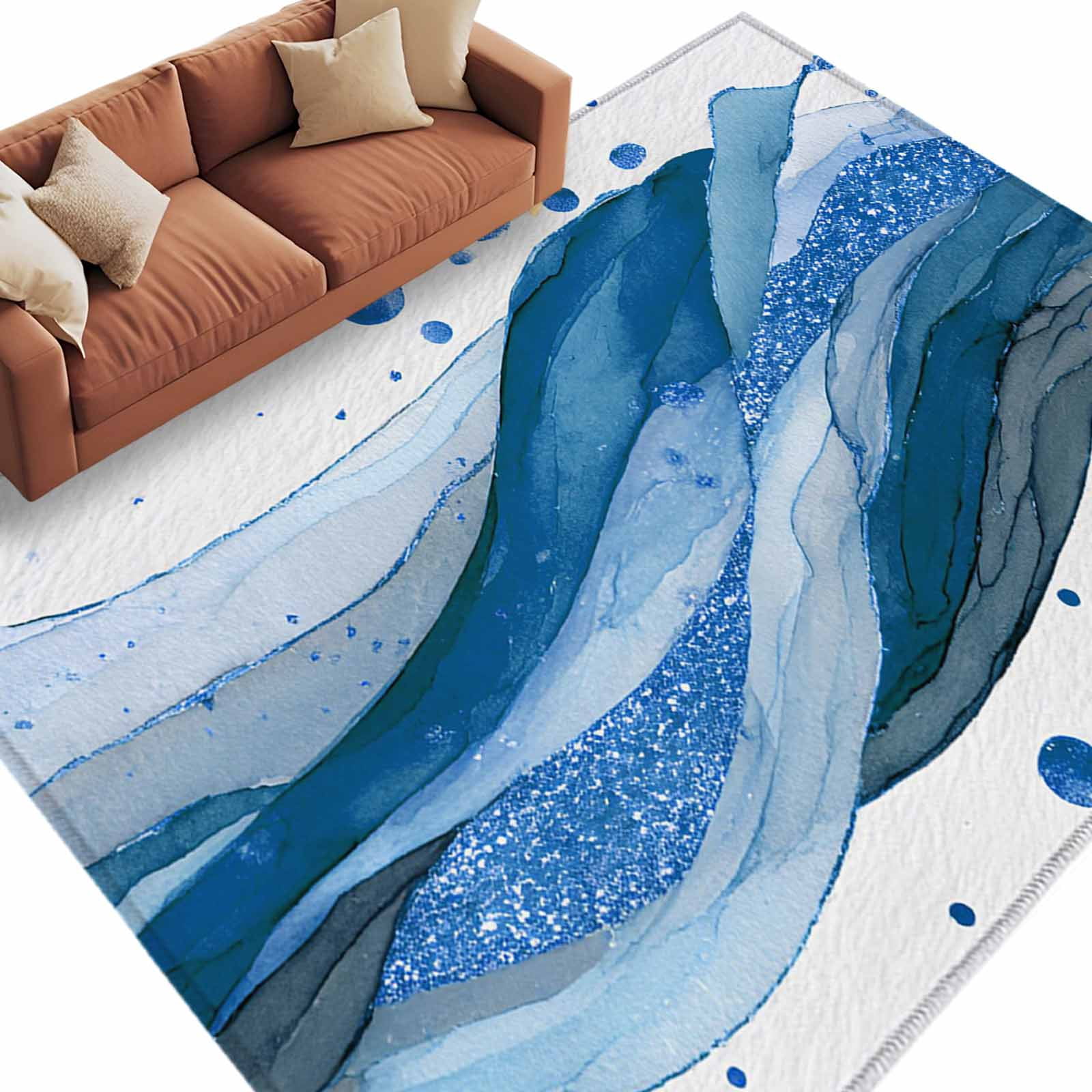 Blue Marble Area Rug 8x10 Washable Rug Non Slip Modern Gradient ...