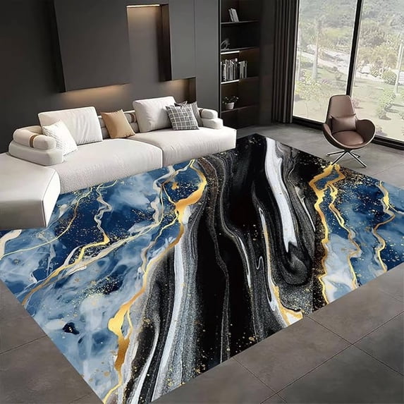 Marble Rug Texture Blue Marble Area Rug, Blue Gold Marble Texture Printing Rugs ...