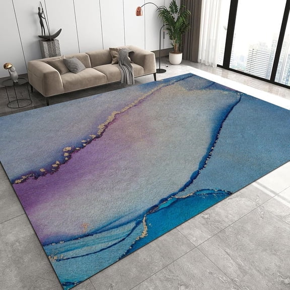 Blue Marble Area Rug Modern Abstract Machine Washable Print Thin Rug Low Pile Lightweight Non Slip Carpet, Easy Cleaning Bedroom Living Room Dining Accent Rug 2x3ft