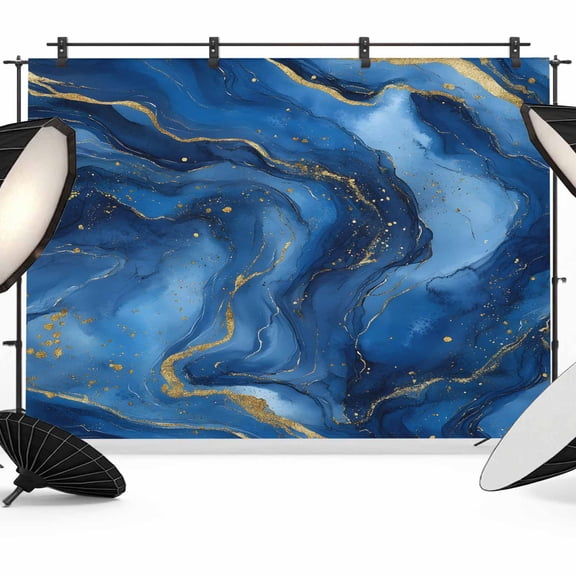 Blue Marble Backdrop for Photography, Fabric Photo Background Backdrop, Ink Painting Modern Ombre Abstract Photo Booth Background for Portrait Photoshoot Video Wedding Studio Decoration Banner 10x8ft