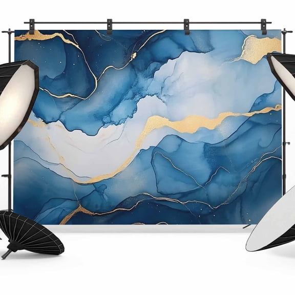 Blue Marble Backdrop for Photography, Fabric Photo Background Backdrop, Modern Abstract Ink Painting Photo Booth Background for Portrait Photoshoot Video Wedding Studio Decoration Banner 7x5ft