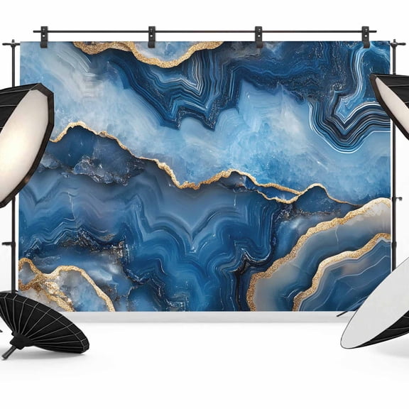 Blue Marble Backdrop for Photoshoot,Photography Photo Studio Background Wall Backdrop,Contemporary Abstract Golden Foil Texture Back Drop Banner Panel for Portraits Wedding Party Live Streaming 7x5Ft
