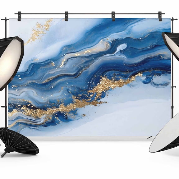 Blue Marble Backdrop for Photoshoot, Photography Photo Studio Background Wall Backdrop, Modern Abstract Art Back Drop Banner Panel for Portraits Wedding Party Live Streaming Decor 7x5Ft