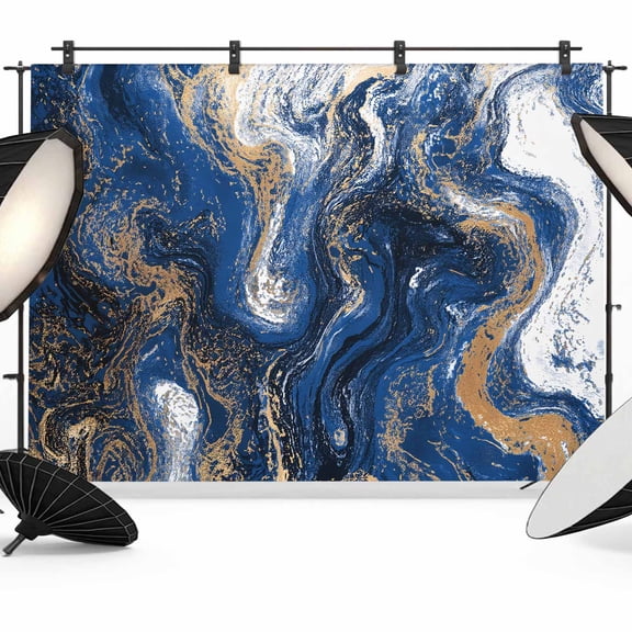 Blue Marble Backdrop for Photoshoot,Photography Photo Studio Background Wall Backdrop,Modern Minimalist Abstract Fluid Art Back Drop Banner Panel for Portraits Wedding Live Streaming Decor 8x6Ft