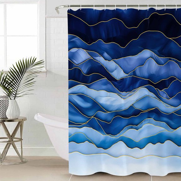 Blue Marble Bathroom Curtain 72 Inch Shower Stall Curtain with Hooks, Abstract Wave Lines Crack Gradient Waterproof Polyester Bath Curtain Washable Bathtub Curtain 36''x 72''