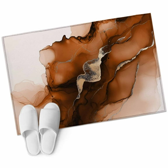 Blue Marble Bathroom Mat 2x3 FT, Non Slip Small Kitchen Mat, Modern Ombre Abstract Ink Painting Art Washable Soft Backed Front Door Throw Rug Non-Shedding Indoor Outdoor Doormat for Entryway Sink