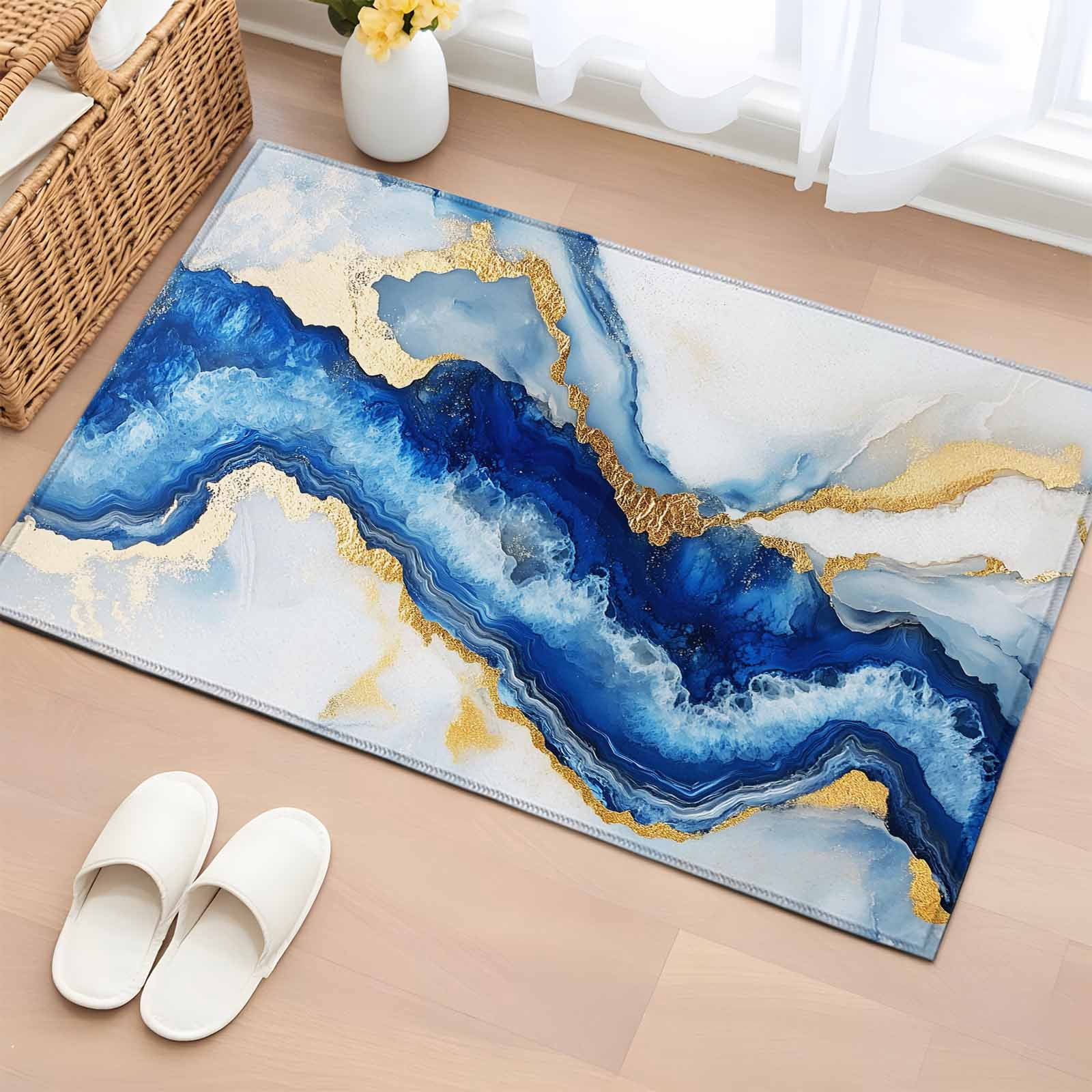 Blue Marble Bathroom Rug Washable 2x3 Entryway Rug Non Slip ...
