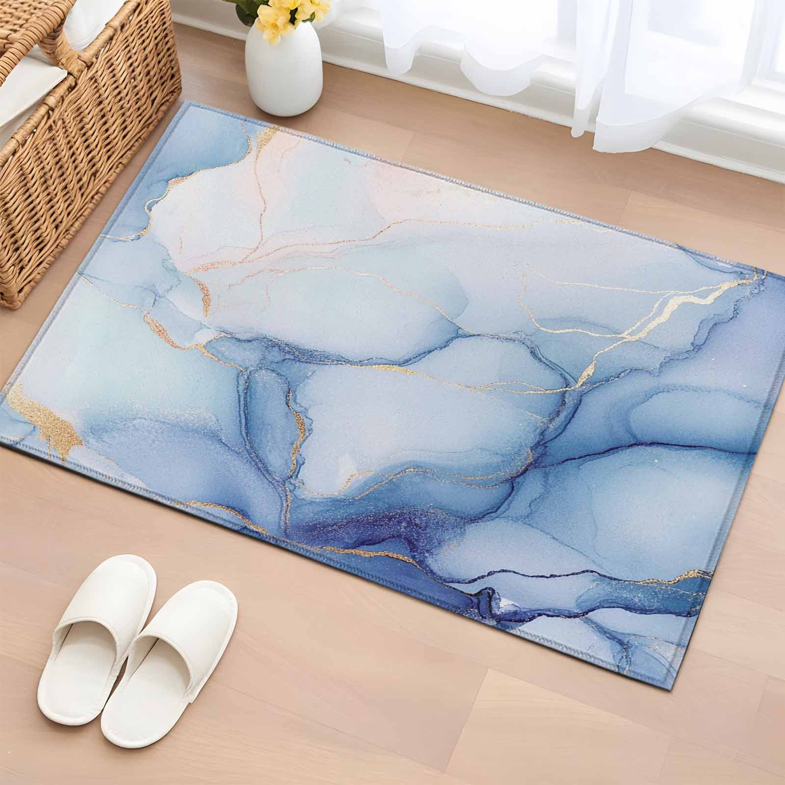 Blue Marble Bathroom Rug Washable 2x3 Entryway Rug Non Slip Gradual ...