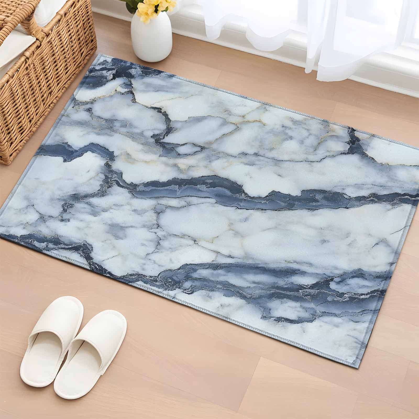 Blue Marble Bathroom Rug Washable 2x3 Entryway Rug Non Slip Modern ...