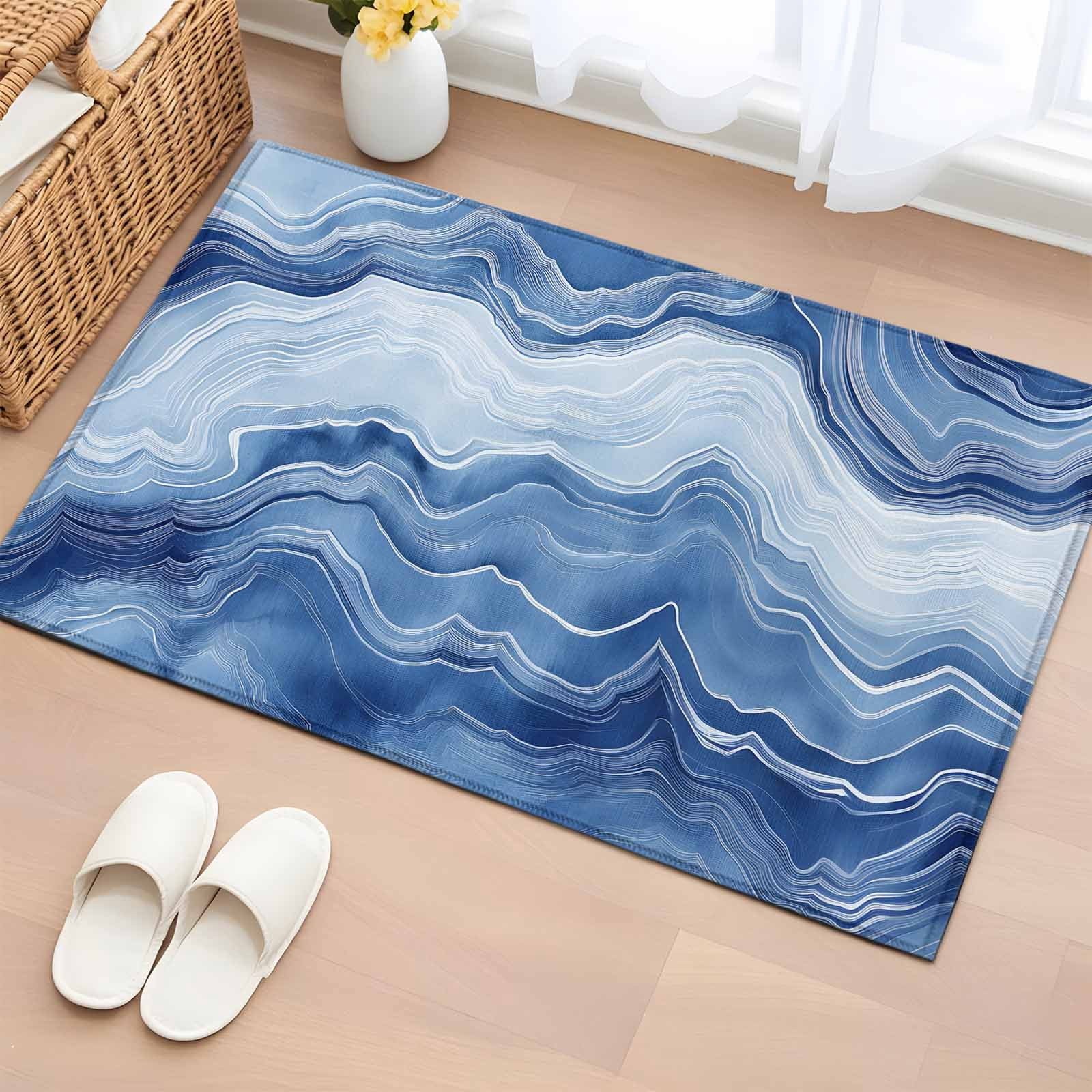 Blue Marble Bathroom Rug Washable 2x3 Entryway Rug Non Slip Modern ...