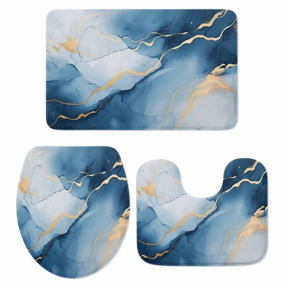 Blue Marble Bathroom Rugs Set Gradient Gold Fluid Texture Abstract Art ...