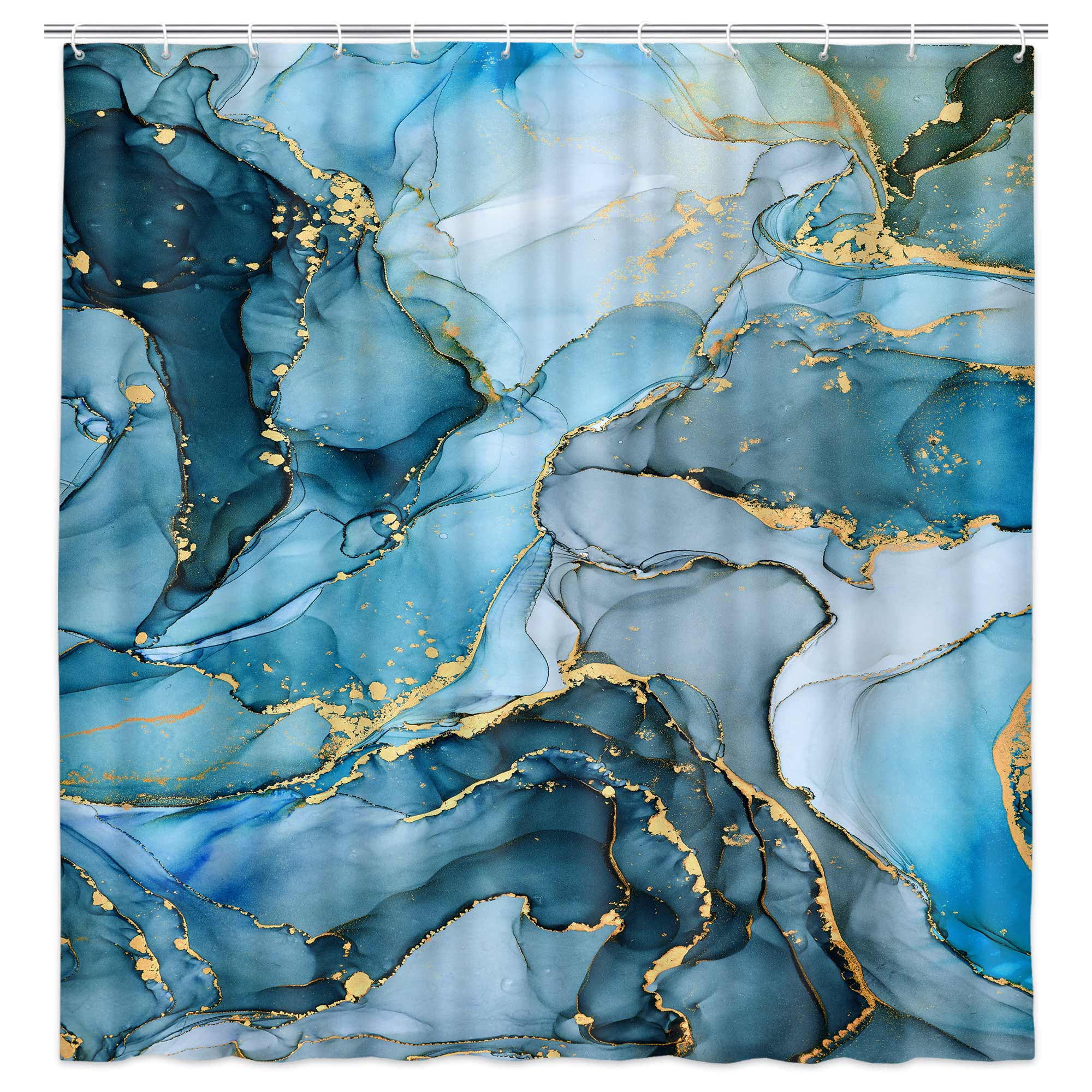 Blue Marble Bathroom Shower Curtain Set with Hooks 69X75in