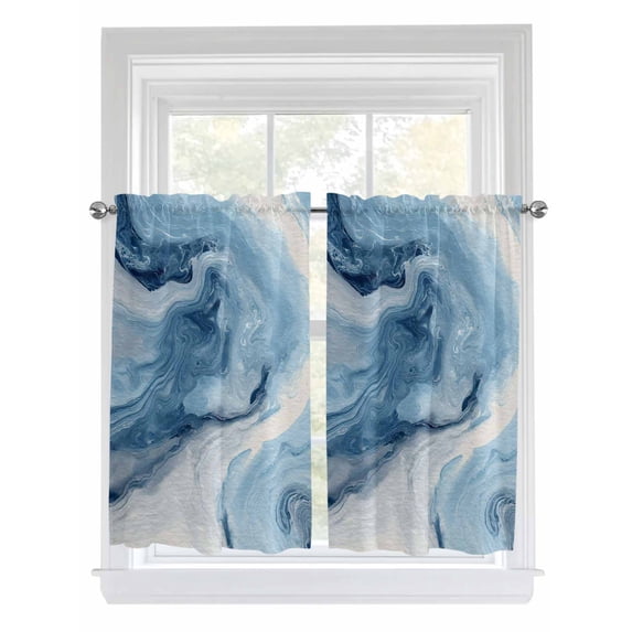 Blue Marble Bathroom Window Curtain, Summer Ocean Wave Blue Ombre Light Filtering Coffee Kitchen Curtains, Bedroom Living Room Curtains 2 Panel 84"x54"