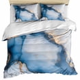 thumbnail image 1 of Blue Marble Bedding 3 Piece Duvet Cover Set Twin Size, Modern Gray Golden Abstract Gradient Art Soft Microfiber Comforter Cover with Zipper Closure & Pillowcases, Wrinkle & FadeResistant Quilt Cover, 1 of 9