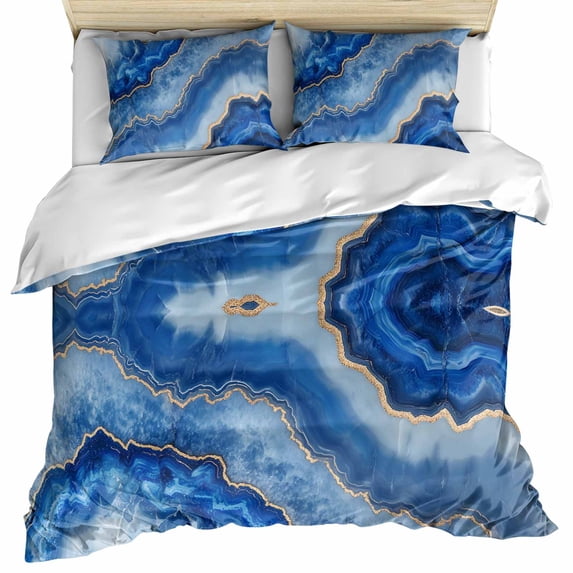 Blue Marble Bedding 3 Piece Duvet Cover Set Twin Size, Modern Luxury Granite Surface Motif Sketch Soft Microfiber Comforter Cover with Zipper Closure & Pillowcases, FadeResistant Quilt Cover
