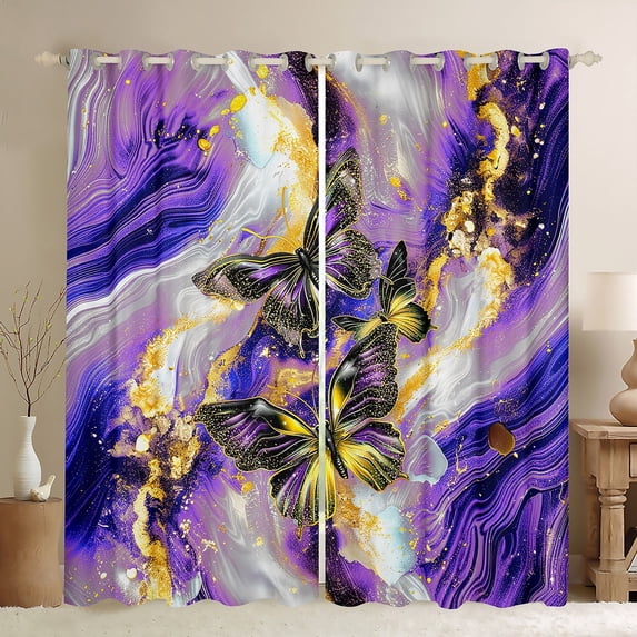Blue Marble 30%-50% Blackout Curtains Purple Butterfly Curtains,Gold Marbling Curtains & Drapes 2 Panels 42"Wx63"L