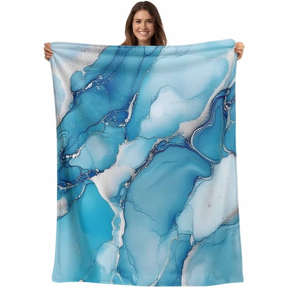 Blue Marble Blanket Soft Cozy Warm Throw Blanket for Couch, Plush Fuzzy Flannel Fleece Blankets for Sofa, Contemporary Aesthetics Abstract Art Bed Blankets Lightweight Gifts for Women, 30"x40"