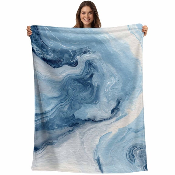 Blue Marble Blanket Soft Cozy Warm Throw Blanket for Couch, Plush Fuzzy Flannel Fleece Blankets for Sofa, Summer Ocean Wave Blue Ombre Bed Blankets Lightweight Gifts for Women, 50"x60"