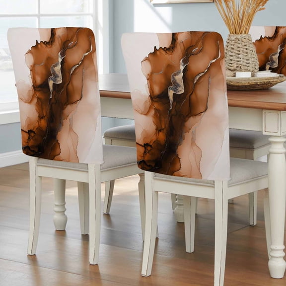 Blue Marble Chair Back Covers, Gradient Modern Golden Lines Removable Chair Covers for Dining Chairs Set of 4, Washable Chairs Slipcovers Back Seat Protector for Wedding Party 19"x20"