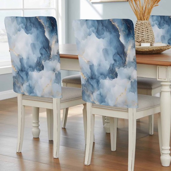 Blue Marble Chair Back Covers, Modern Abstract Art Ink Painted Removable Chair Covers for Dining Chairs Set of 4, Washable Chairs Slipcovers Back Seat Protector for Wedding Party 19"x20"