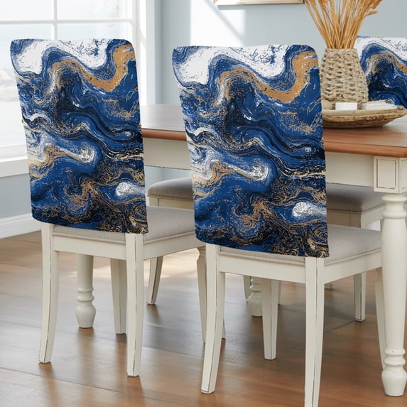 Blue Marble Chair Back Covers, Modern Minimalist Abstract Fluid Art Removable Chair Covers for Dining Chairs Set of 4, Washable Chairs Slipcovers Back Seat Protector for Wedding Party 19"x20"