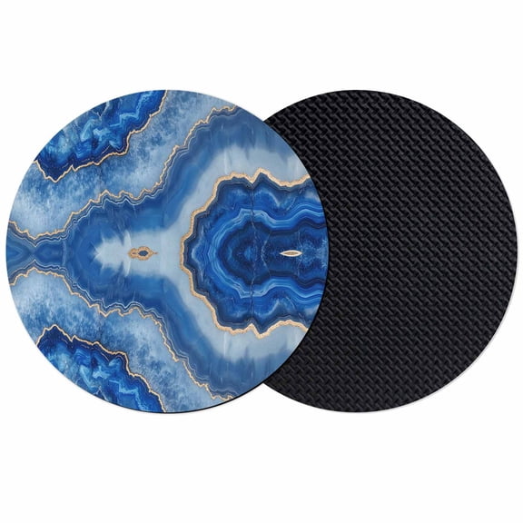 Blue Marble Coasters Set of 2, Modern Luxury Granite Surface Motif Sketch Absorbent Coasters for Drinks, Coaster for Bar Office Dining Coffee Table Accessories Decor, Non Slip Round Desk Coaster