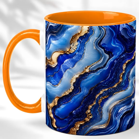 Blue Marble Coffee Mug, Abstract Swirl Mug, Ceramic 11 oz