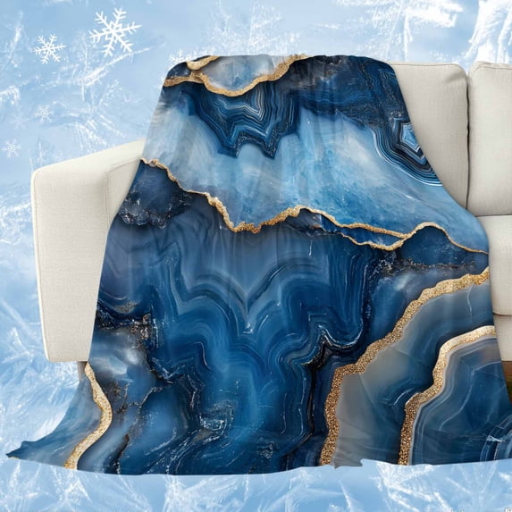 Blue Marble Cooling Blanket,Lightweight Breathable Summer Throw Blanket with Double Sided Cold Effect,Contemporary Abstract Golden Foil Texture Picnic Blankets Bed Sheet for Hot Sleepers 60"x80"