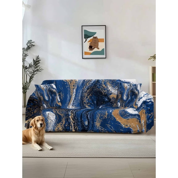Blue Marble Couch Cover, Modern Minimalist Abstract Fluid Art Sofa Cover Blanket for Loveseat Couches,Sectional Sofa Slipcover Furniture Protector for Living Room Bedroom 71''x118''