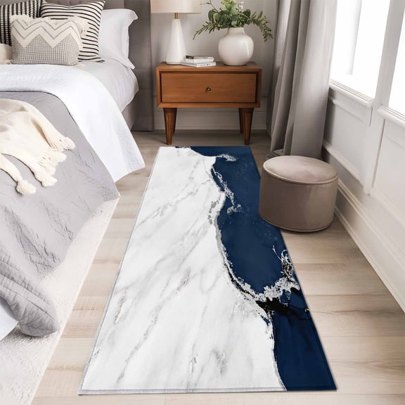 Blue Marble Crack Runner Rug 2x6 FT,Non Slip Hallway Carpet,Modern Abstract Geometric Texture Washable Soft Floor Carpet Throw Runner Carpet Long Rug for Entryway Kitchen Bedside Sliding Door