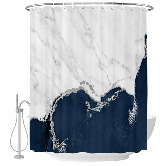 Blue Marble Crack Shower Curtain, Waterproof Shower Curtains for Bathroom, Modern Abstract Geometric Texture Washable Fabric Bathtub Curtain Set Bath Decor with 12 Hooks 48"x72"