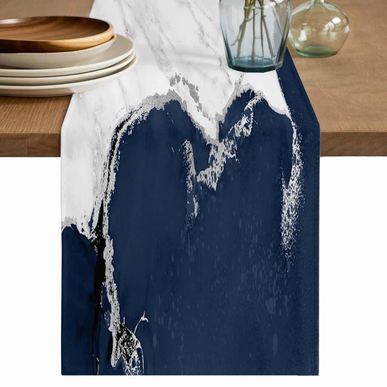 Blue Marble Crack Table Runner 70 Inches Long,Modern Abstract Geometric ...