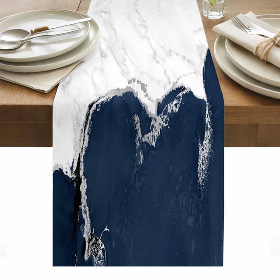 Blue Marble Crack Table Runner - 90 Inch Long, Kitchen Dining Table Runner Dresser Scarves, Modern Abstract Geometric Texture Farmhouse Decor for Coffee Tables Wedding Party Banquet