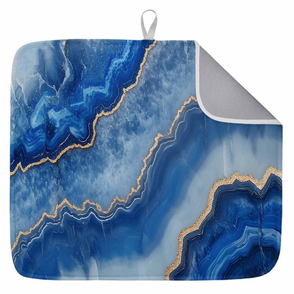 Blue Marble Dish Drying Mat for Kitchen Counter,Modern Luxury Granite Surface Motif Sketch Dish Mat Drying Kitchen Mat for Sink Fridge Drawer Dishes Drainer Mats Microfiber Drying Pad 1pcs 18"x24"