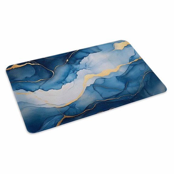 Blue Marble Doormat Outdoor Entrance 16"x24", Modern Abstract Ink Painting Absorb Moisture Dirt Door Mats, Non-Slip Rubber Backing Floor Mats Indoor, Low-Profile Front Door Rugs