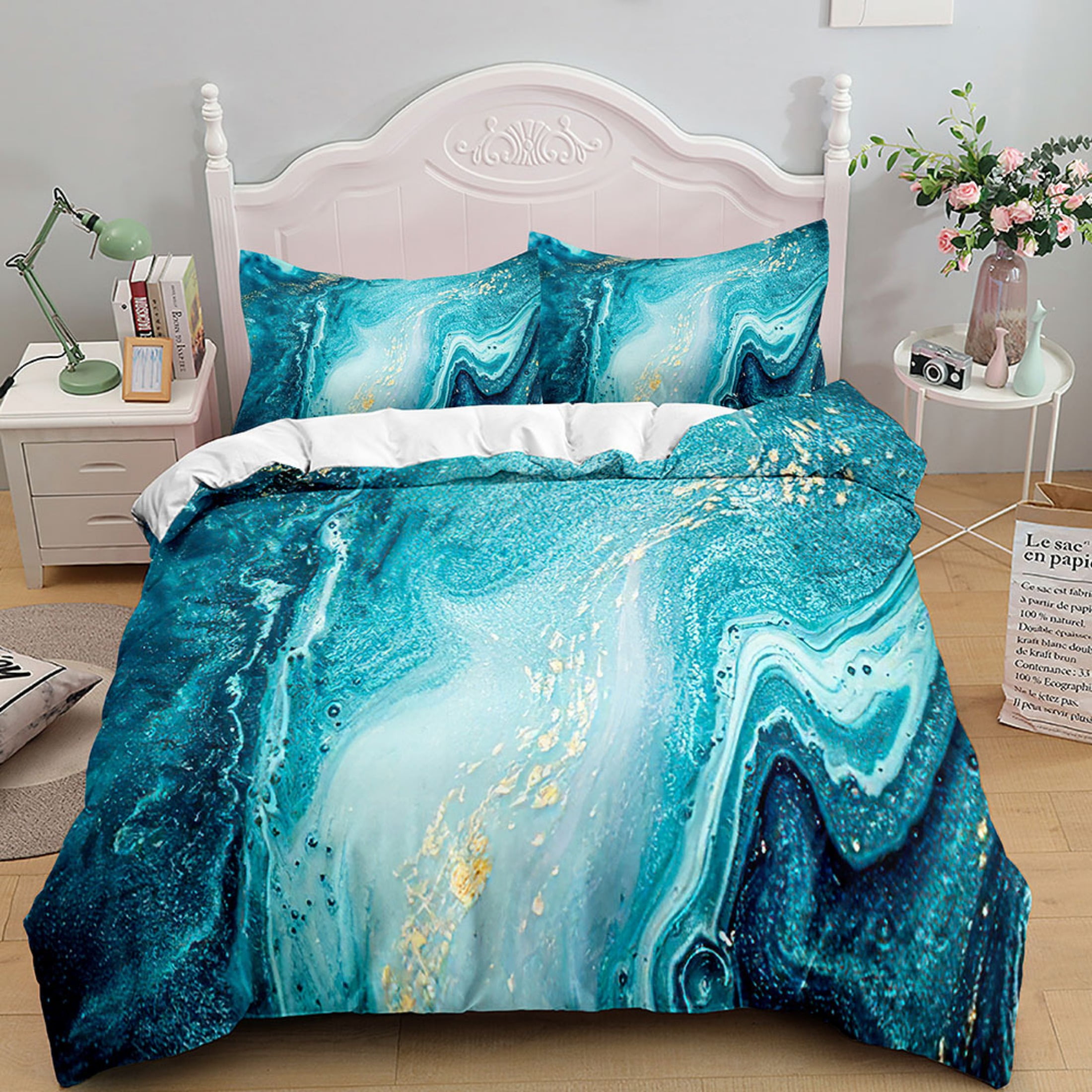 Blue Marble Duvet Cover Set Marble Texture Bedding Set For Kids Boys 