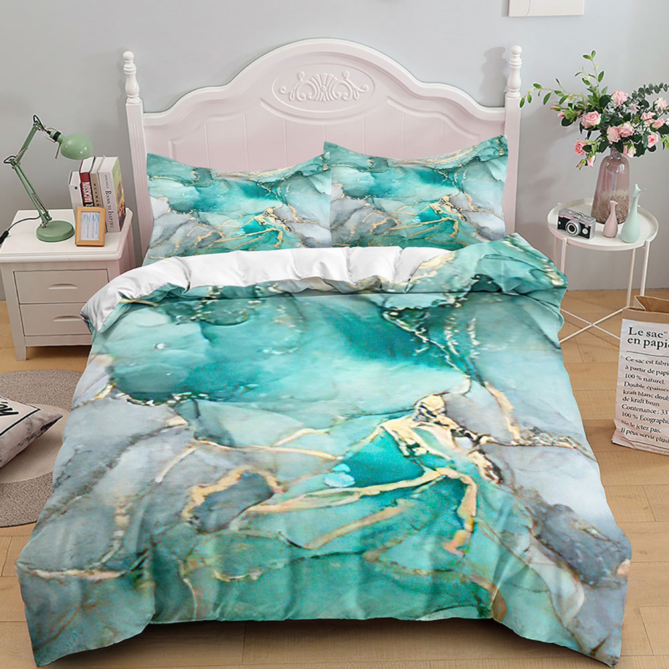 Blue Marble Duvet Cover Set Marble Texture Bedding Set for Kids Boys